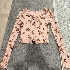 So Pink Long Sleeve with Orange & Purple Floral Design Size S